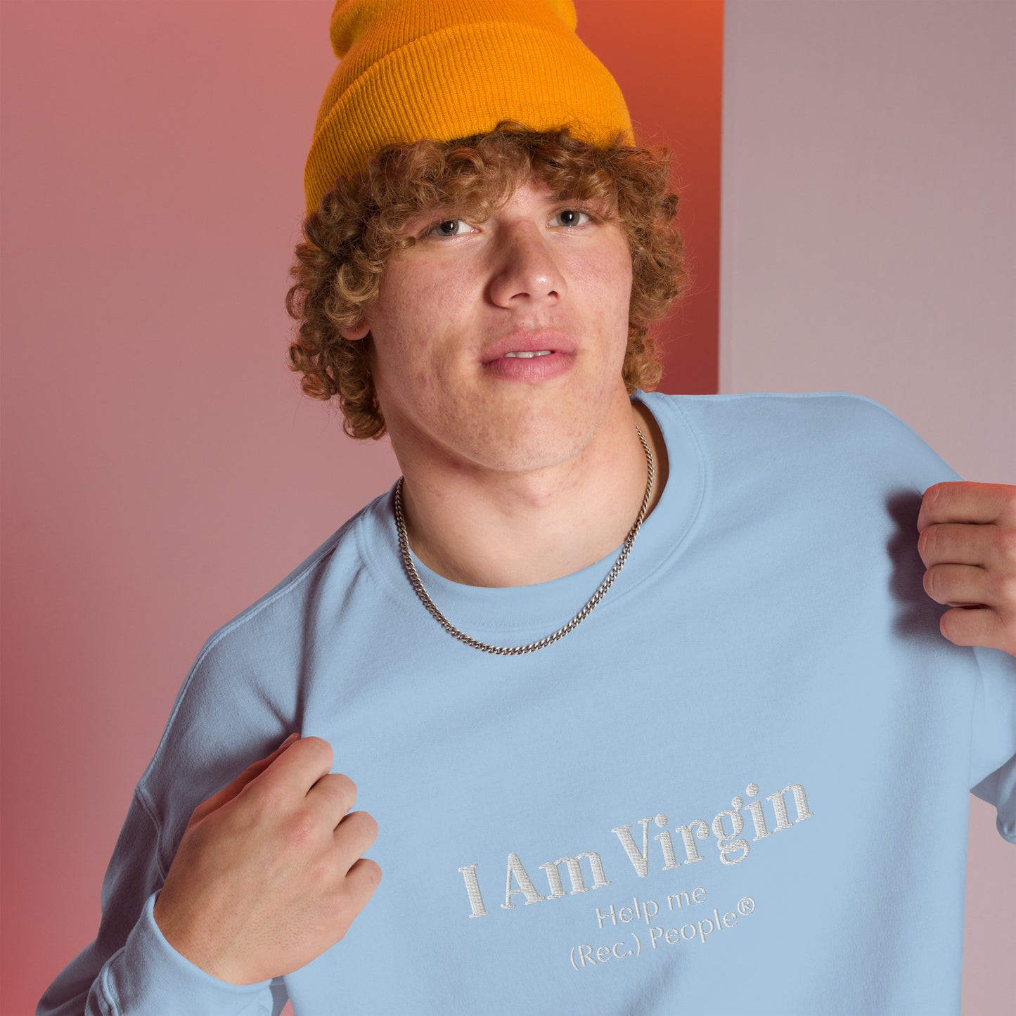 I Am Virgin sudadera sin capucha azul cielo