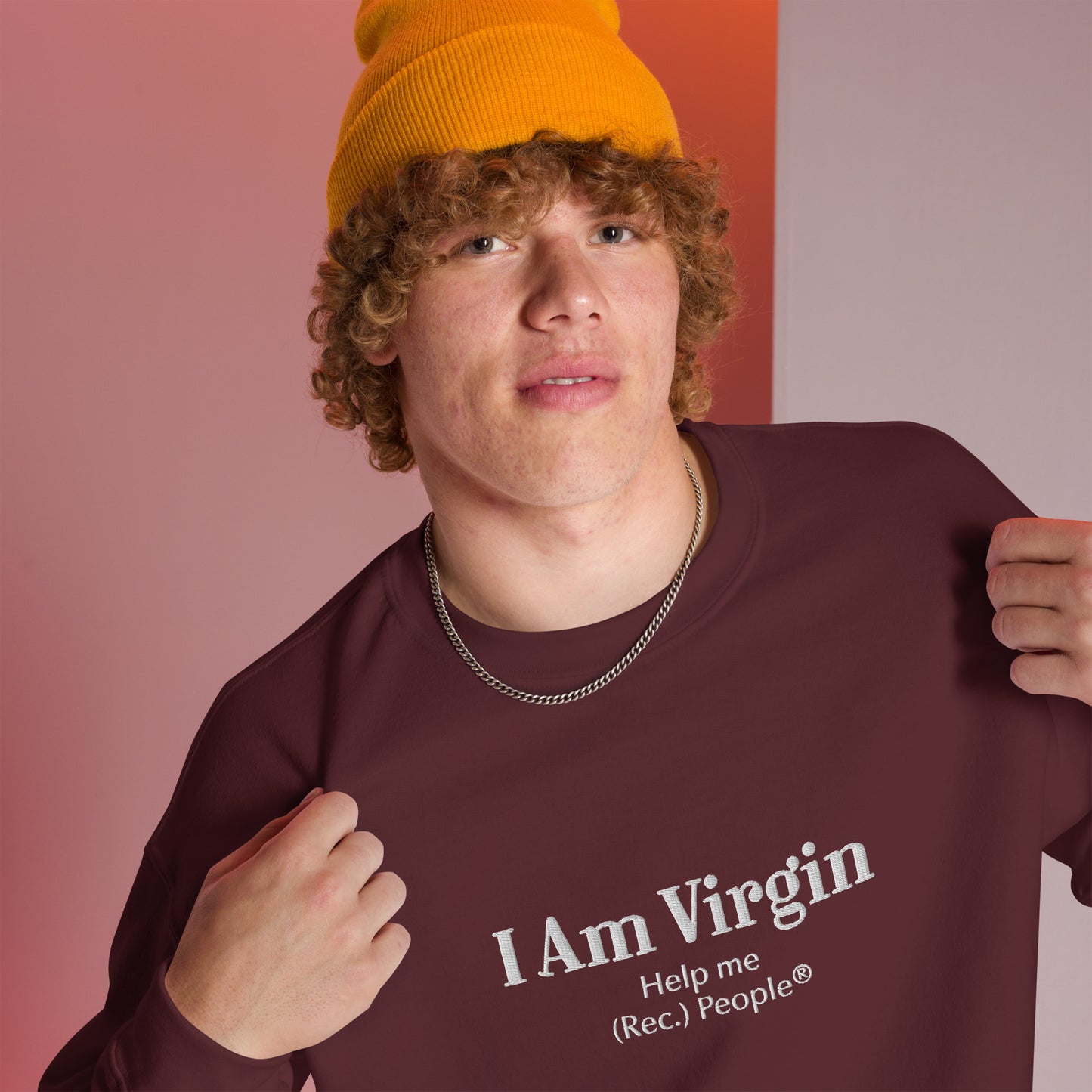 I Am Virgin sudadera sin capucha granate